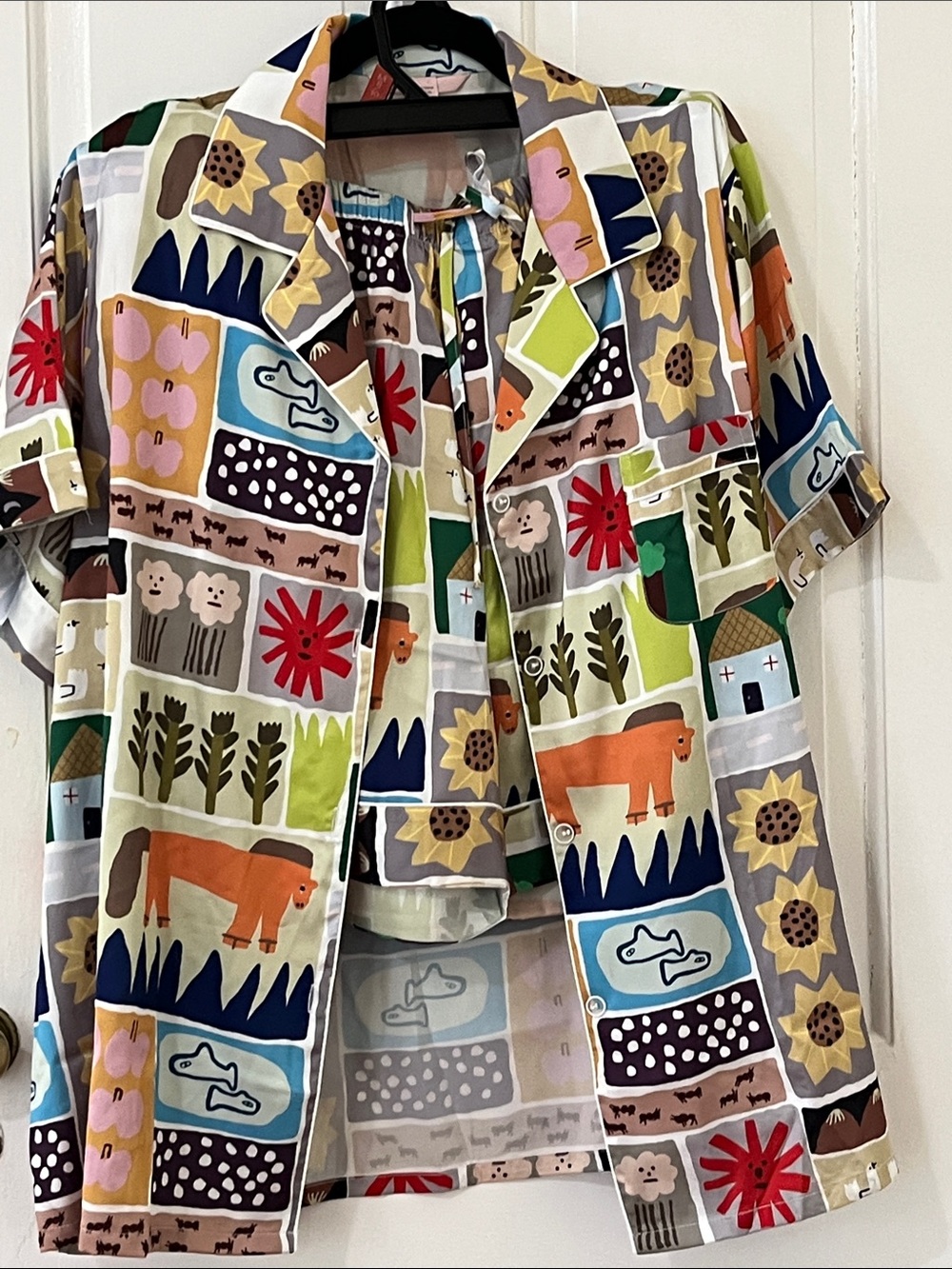 YiNi LuLu Printed Button-Up Multi Color 2PC pajama set